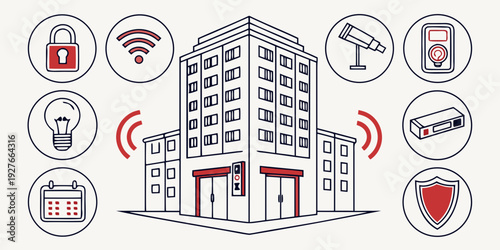 Illustration of healthcare services and medical facilities with various symbols and icons. Vector