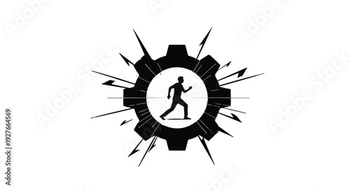 Symbolic representation of an energetic runner driving progress within a dynamic system