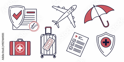 Assorted travel and weather icons representing various activities and items Vector