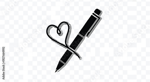 Elegant Pen Stirring Creativity, Love, and Inspiration with a Heartfelt Swirl