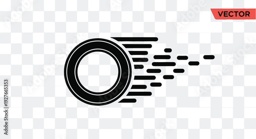 Black hockey puck icon with motion lines on a transparent background