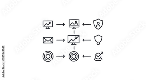 Diagram of interconnected digital systems and data flow.