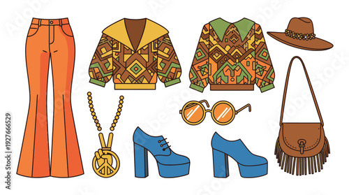 Retro fashion accessories and clothing items collection.