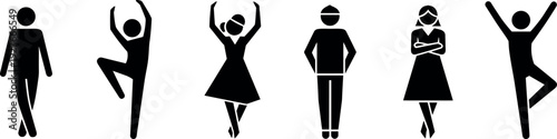 Diverse Set of Stick Figure Silhouettes Featuring Men and Women in Various Poses Including Dancing Celebrating Standing and Professional Attire