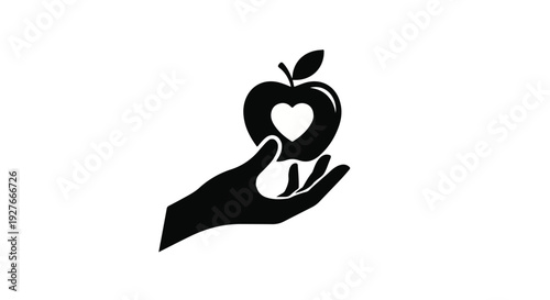 Symbolic Hand Holding a Heart-Shaped Apple A Vector Graphic for Health, Care, and Wellness