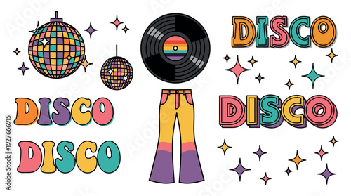 Vibrant Disco Era Fashion and Decor Elements.