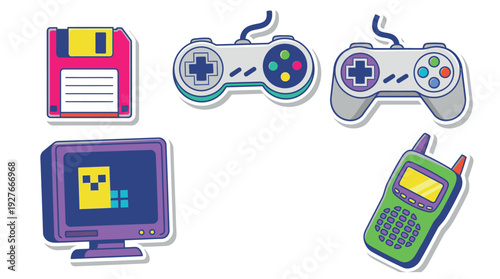 Retro Gaming Devices and Accessories Illustration.