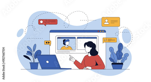 Woman engaged in video conference online meeting remote collaboration