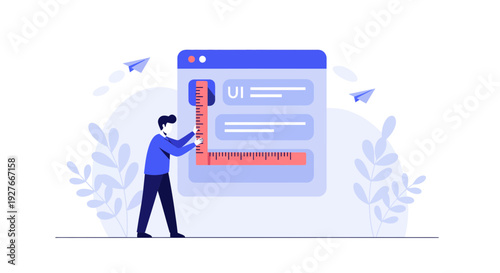 UI UX designer measuring web elements with rulers for interface optimization
