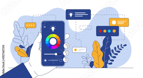 Smart home lighting control with a mobile app for color and brightness adjustment