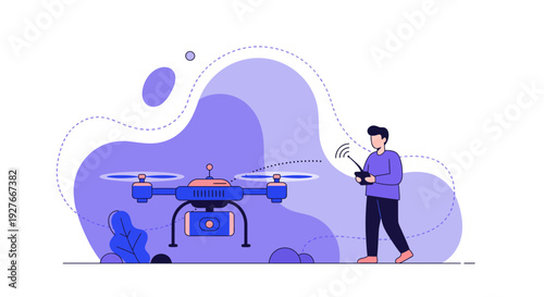 Man operating drone with remote controller illustrating modern technology