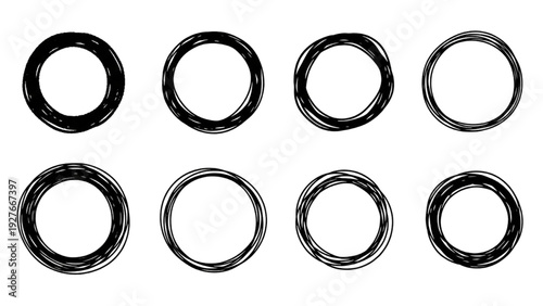 Set of Vector Icon Sheet Consisting of Eight Rings in Various Shading Styles