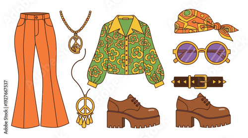 Vibrant 1960s Hippie Fashion Accessories and Clothing.