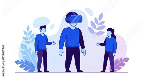 Virtual reality exploration with people experiencing a metaverse concept using VR technology