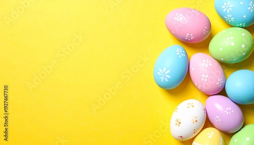 Decorated Easter Eggs: Pastel Cluster on Vibrant Yellow Background