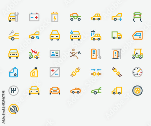 Transport Car Color Icon Set