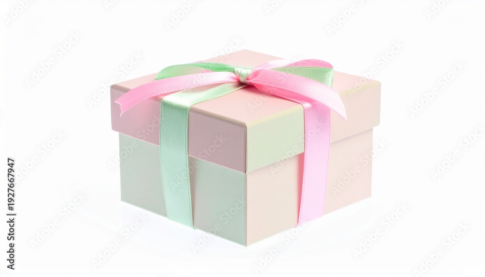 Fototapeta premium Pastel Gift Box: Pink and Lavender Wrapping with Decorative Ribbon Bow