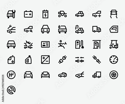 Transport Car Line Icon Set
