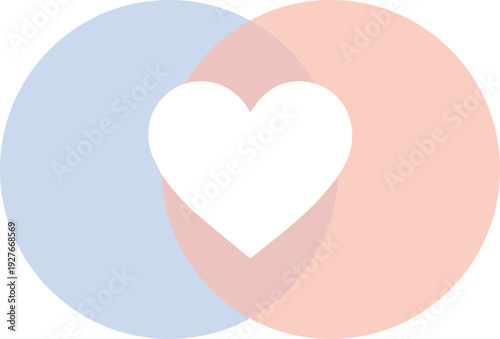 Venn diagram with heart intersection for emotional compatibility and relationship harmony concept vector illustration EPS file