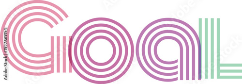 Goal word formed with colorful concentric and parallel lines on transparent checkered background design element