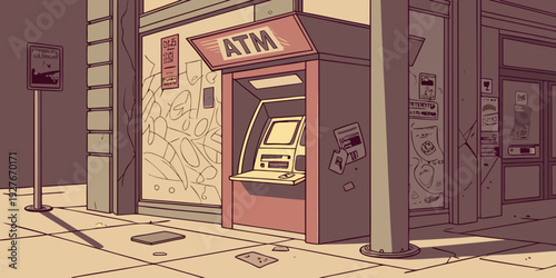 A bustling marketplace scene with various stalls and people in traditional attire. Vector