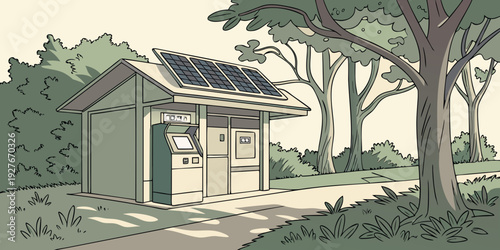 A quaint wooden cabin nestled in a serene forest clearing with a rustic charm. Vector