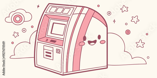 A whimsical pink piggy bank with wings and a heart-shaped tail flying among stars Vector