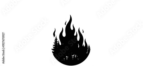Silhouette of a forest engulfed in stylized flames