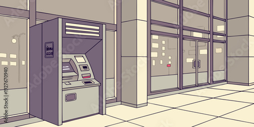 A person standing in front of an automated teller machine in a modern building Vector
