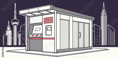 A group of people standing in line outside a building with a sign that reads 'vote' Vector