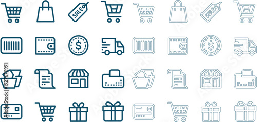 Collection of shopping and commerce in a clean, modern outline style