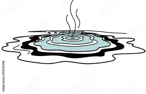 Stylized illustration of a steaming hot spring with concentric ripples