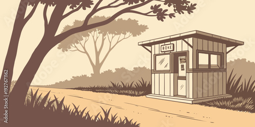 A serene countryside scene with a traditional house and lush greenery Vector