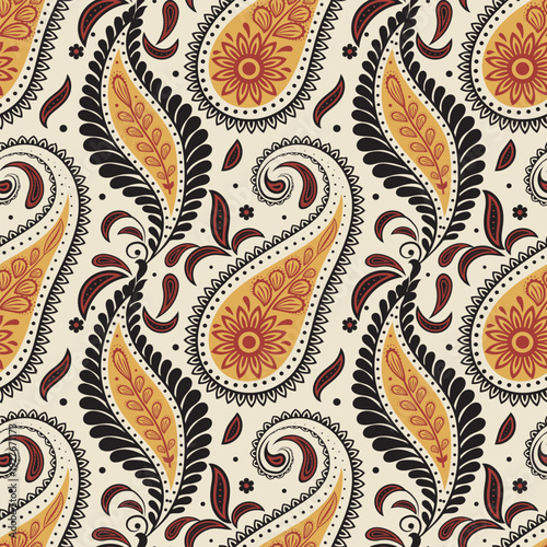 Seamless traditional indian paisley pattern Block print. Boho style