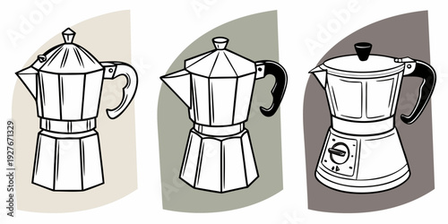 A sequence of images showing the process of making coffee with a moka pot Vector
