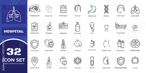 Hospital icon set with 32 medical symbols