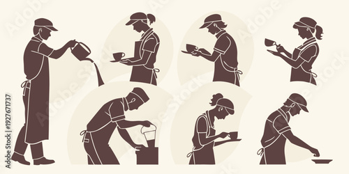 A series of illustrations depicting various people engaged in different activities. Vector