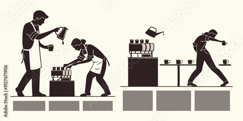 A sequence of figures demonstrating the process of making and selling bread Vector