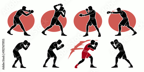 A sequence of figures demonstrating various martial arts techniques and movements Vector