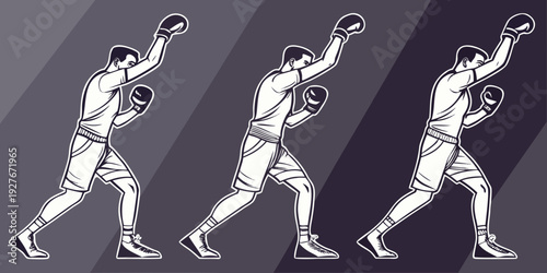 A sequence of a person walking, captured in three distinct frames. Vector