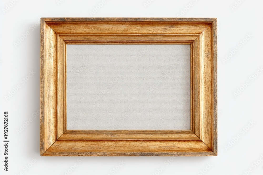 Fototapeta premium A detailed image of an empty rectangular golden frame on a clean white background