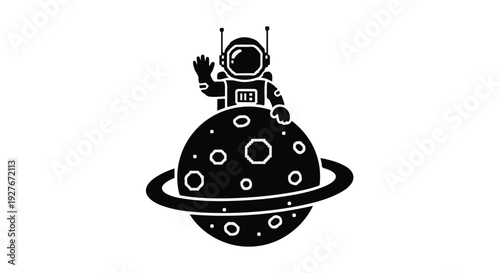 Astronaut Waving While Standing on a Planet with Rings, Space Exploration