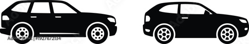 Silhouette illustration of SUV and hatchback cars side view, vehicle comparison vector design, automotive icon art, transportation graphic set
