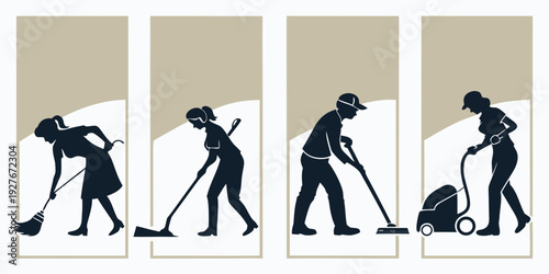 A sequence of images depicting the evolution of lawn mowing techniques over time Vector