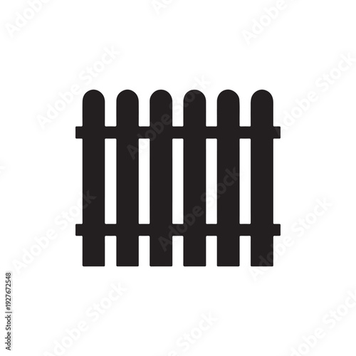 Vertical wooden picket fence gate silhouette with rounded tops isolated on white