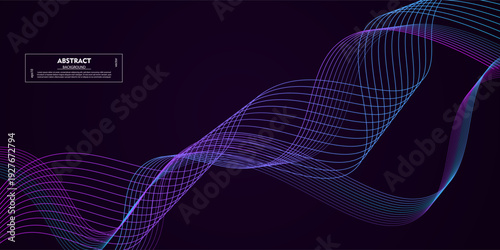 Dark purple gradient colorful abstract background design concept with dynamic overlapping wave line pattern elements. Vector Eps10