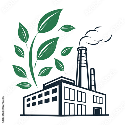A factory with leaves coming out of the chimney