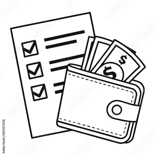 A wallet with money and a checklist