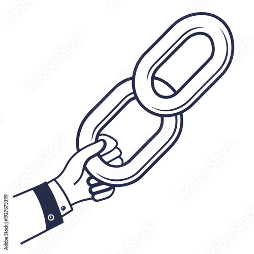 A hand holds a large metal chain link