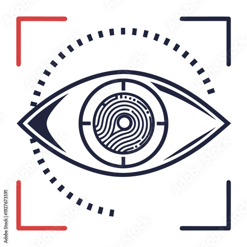 A blue eye with a fingerprint in the center